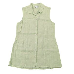 J. JILL 100% Linen Tunic S Celadon Spring Green Love Linen Sleeveless Button Up